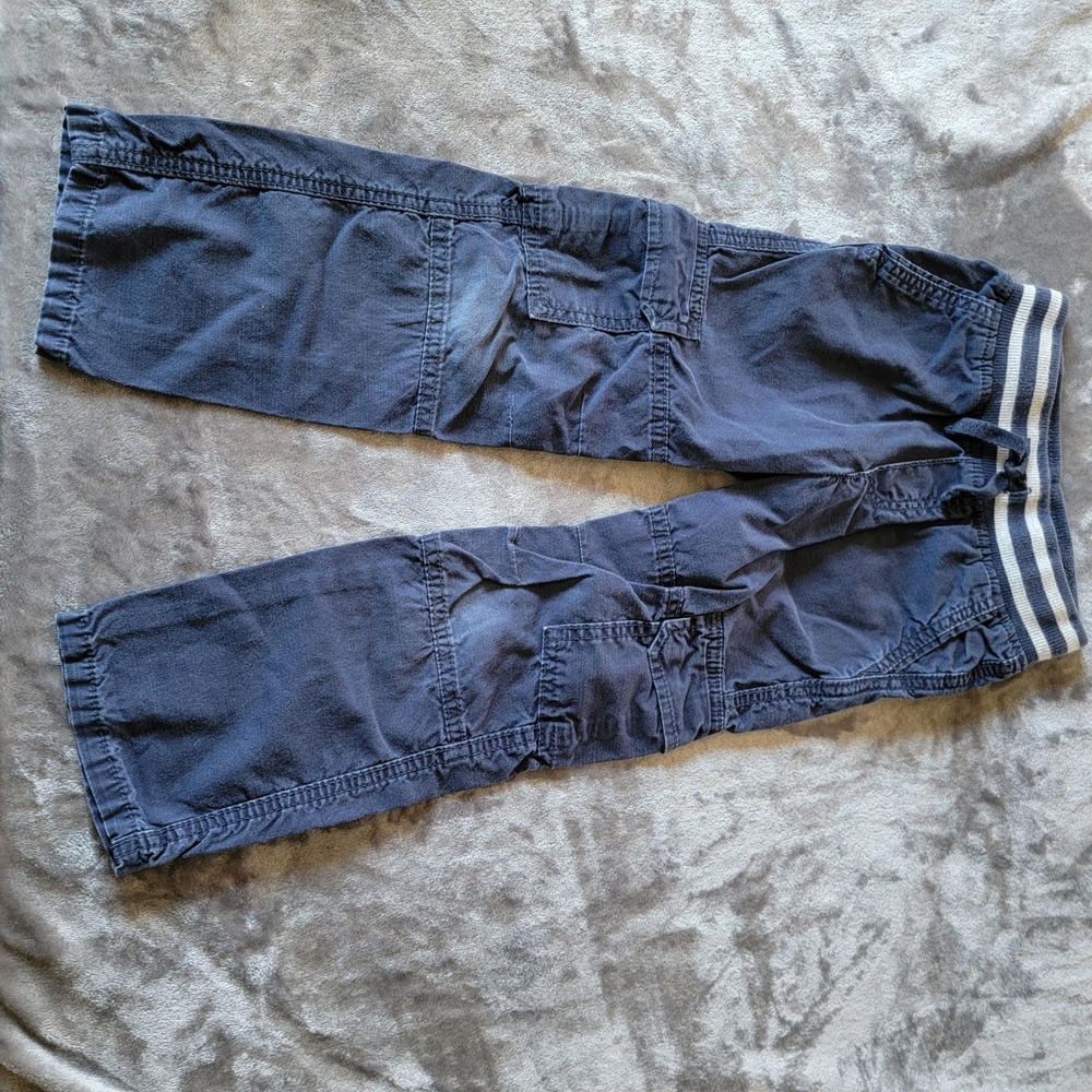 Gymboree Cargo Pants Kids Size 5 Navy Blue Good Cotton Drawstring Striped Waist